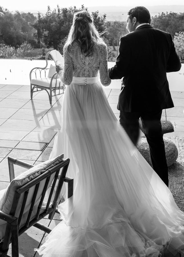 White Tulle A-Line Wedding Dress with Beading and Floor Length