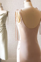 Champagne Satin Sheath Bridesmaid Dress with Scoop Neck Neckline