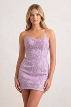 Sheath Spaghetti Straps Lace Short Homecoming Dresses