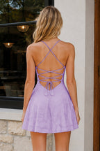 Fiorella Lavender back view homecoming dress
