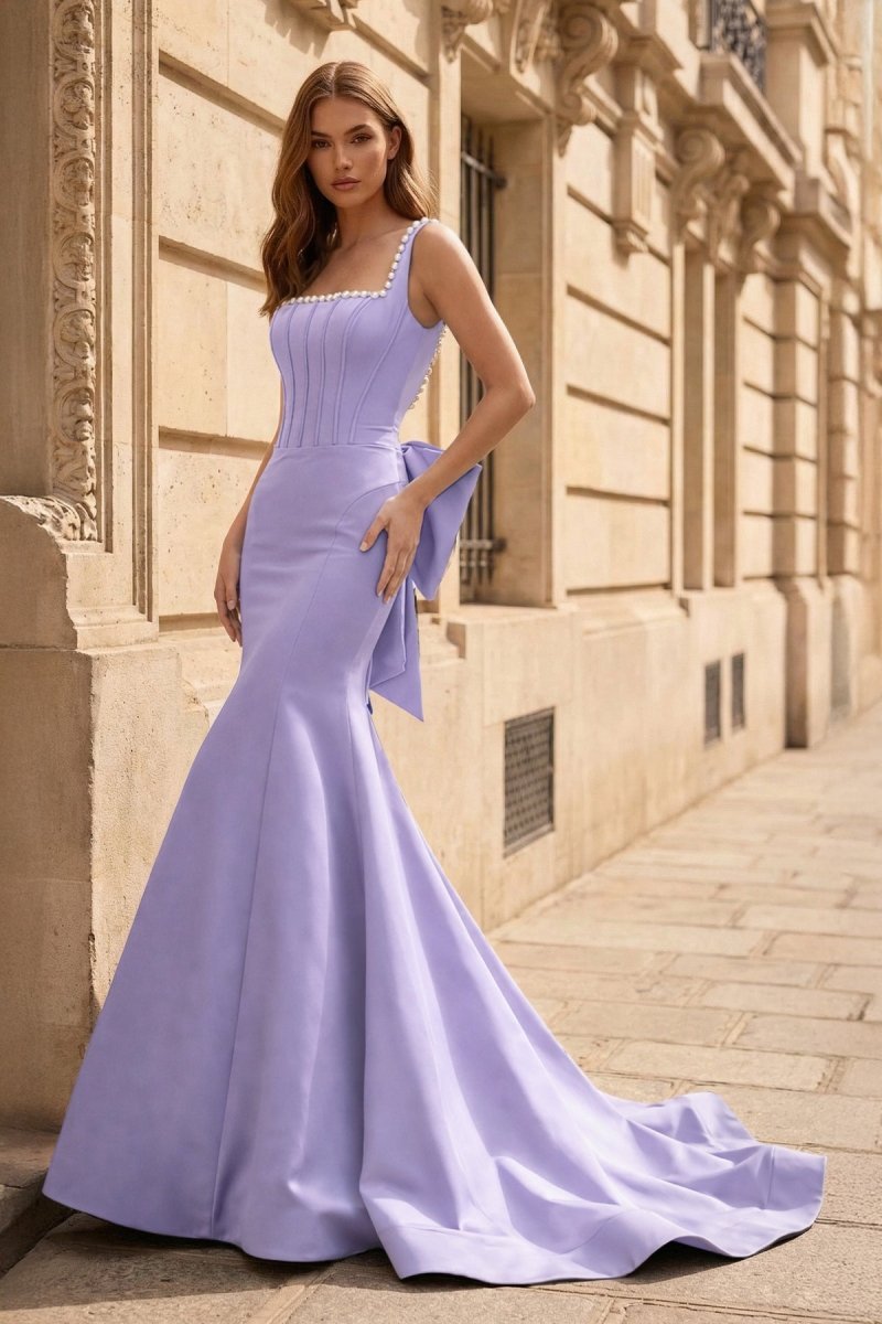 Yseult Lavender front view evening dress