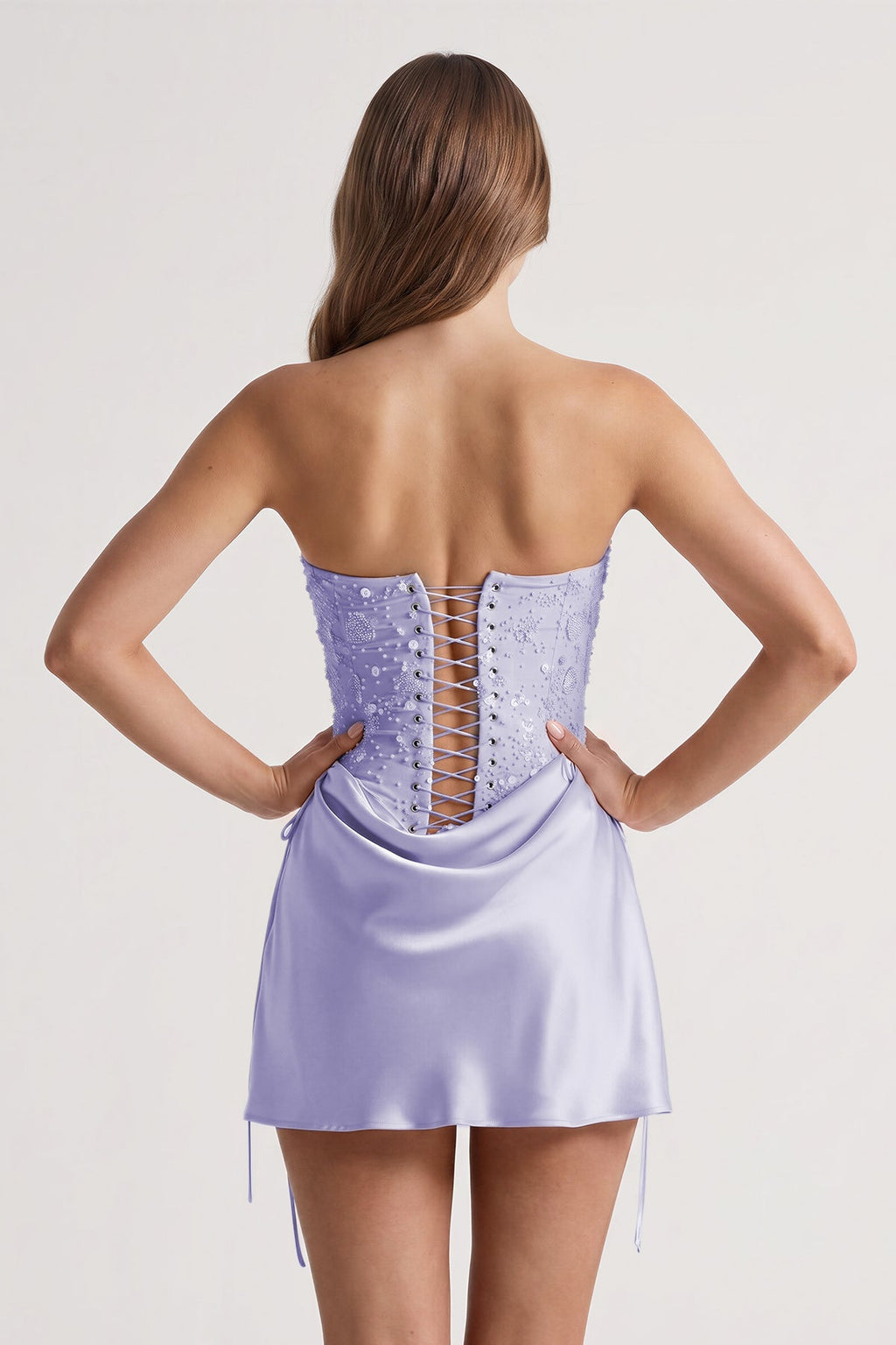 Pink Sweetheart Sheath Corset Ruched Satin Homecoming Dress with Beading