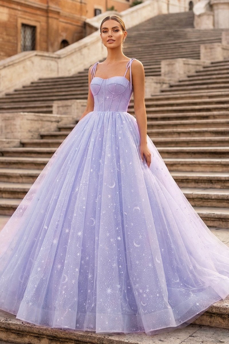 Ilaria Lavender front view prom dress