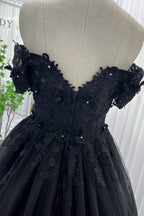 Elegant A Line Sweep Brush Train Tulle Gothic Wedding Dress Wedding Dress