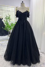 Elegant A Line Sweep Brush Train Tulle Gothic Wedding Dress Wedding Dress
