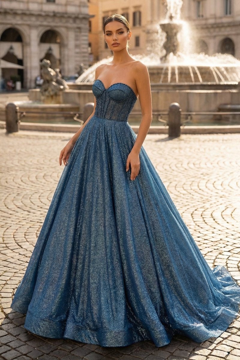 Alessia Navy Blue front view prom dress