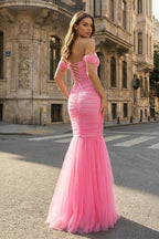 Lilou Arden Rose Pink back view prom dress