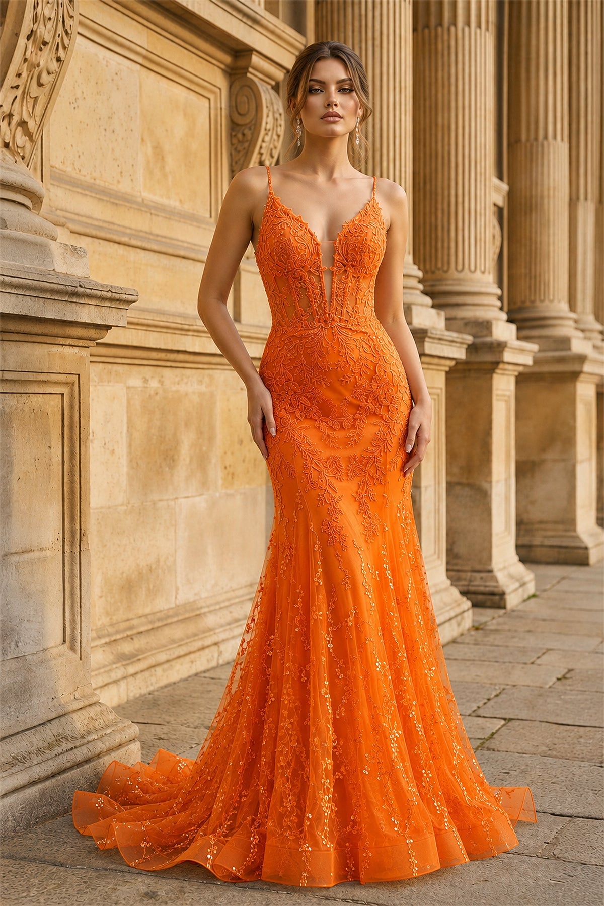 Tahlia Orange front view prom dress