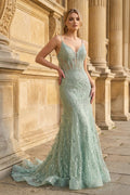 Tahlia Sage Green front view prom dress