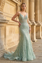 Tahlia Sage Green front view prom dress