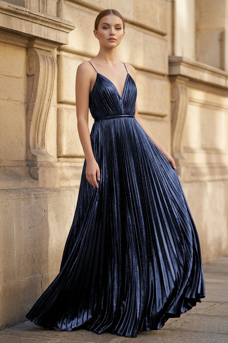 Julietta Faye Navy Blue front view prom dress