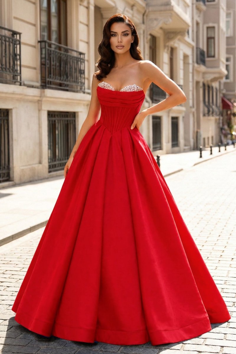 Theodosia Moon Red front view prom dress