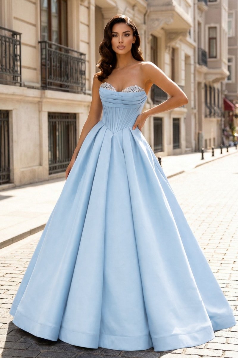 Theodosia Moon Sky Blue front view prom dress