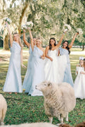 Sky Blue Satin Sheath Bridesmaid Dress with One Shoulder Neckline