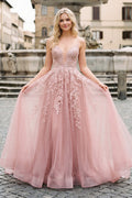 Vasilisa Blush Pink front view prom dress