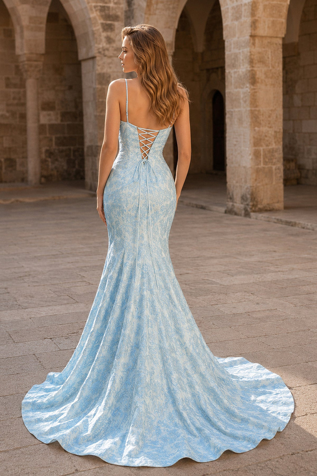 Ginevra Snow Royal Blue back view prom dress
