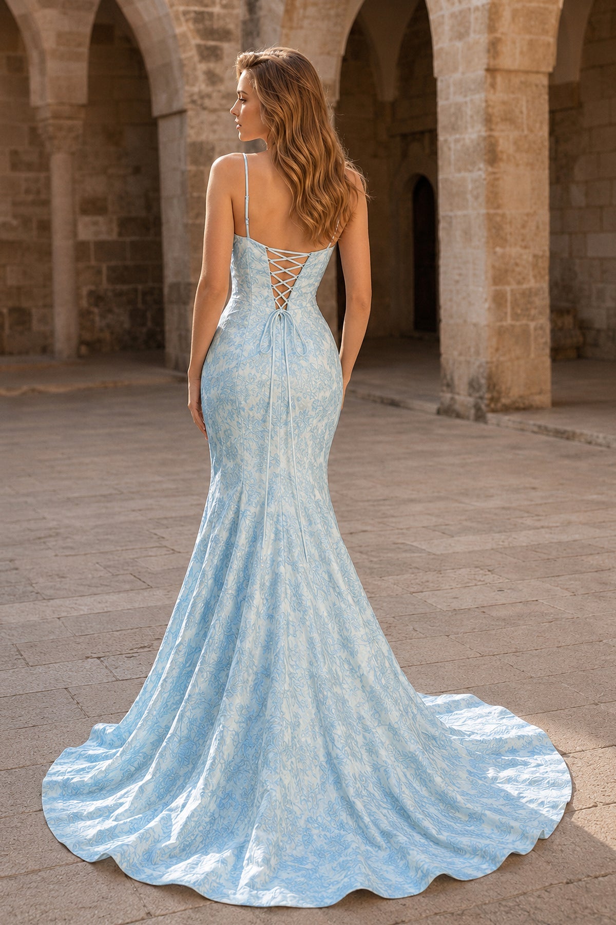 Ginevra Snow Royal Blue back view prom dress