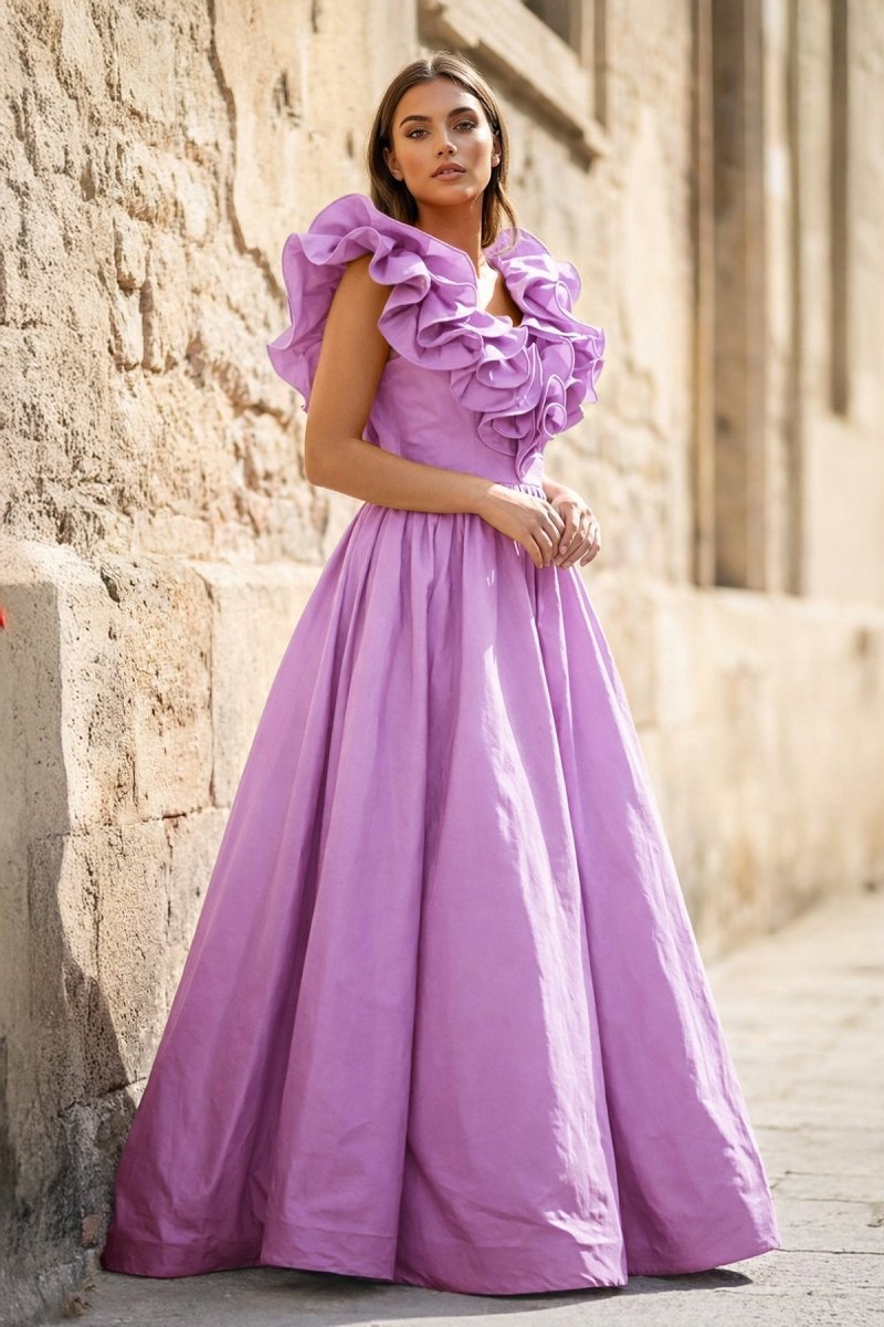 Kallista Lilac front view prom dress