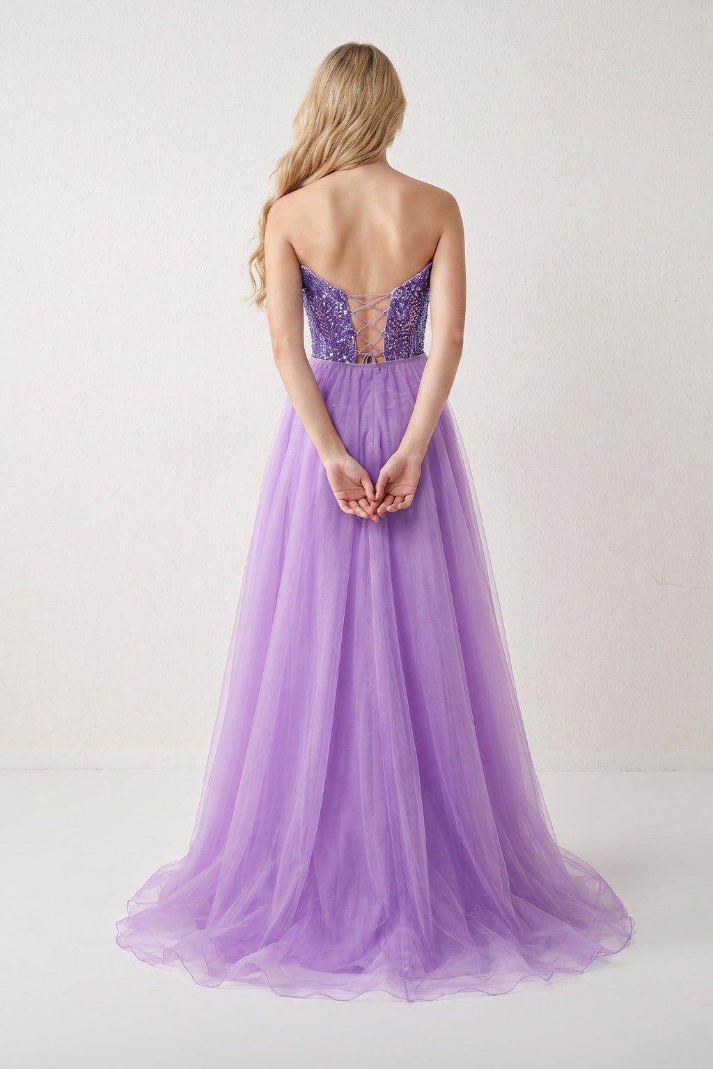 Ghislaine Lilac back view homecoming dress