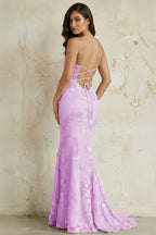 Sky Blue Spaghetti Straps Mermaid Tulle Long Formal Prom Gown With Appliques