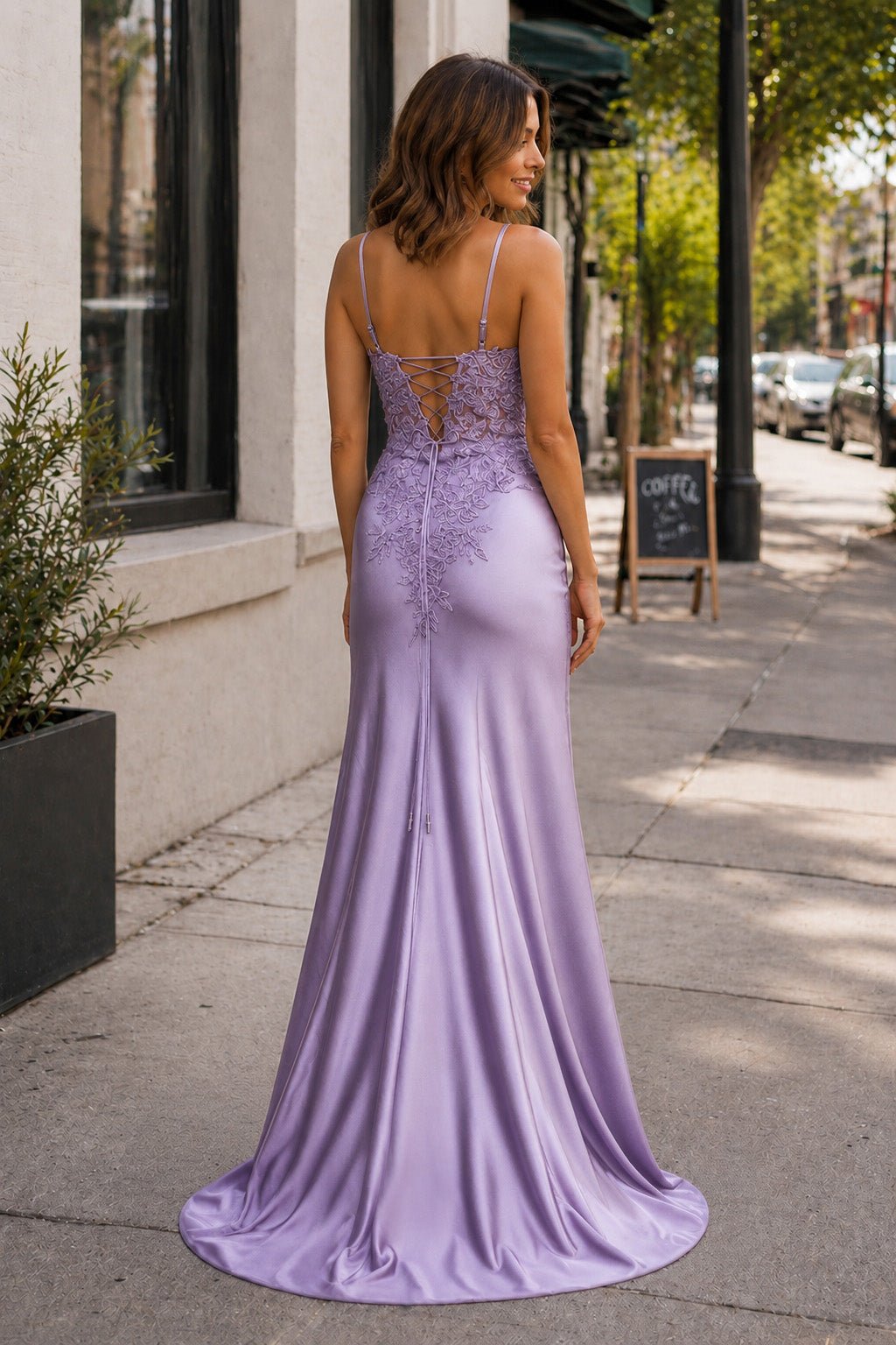 Clarimond lilac back view prom dress