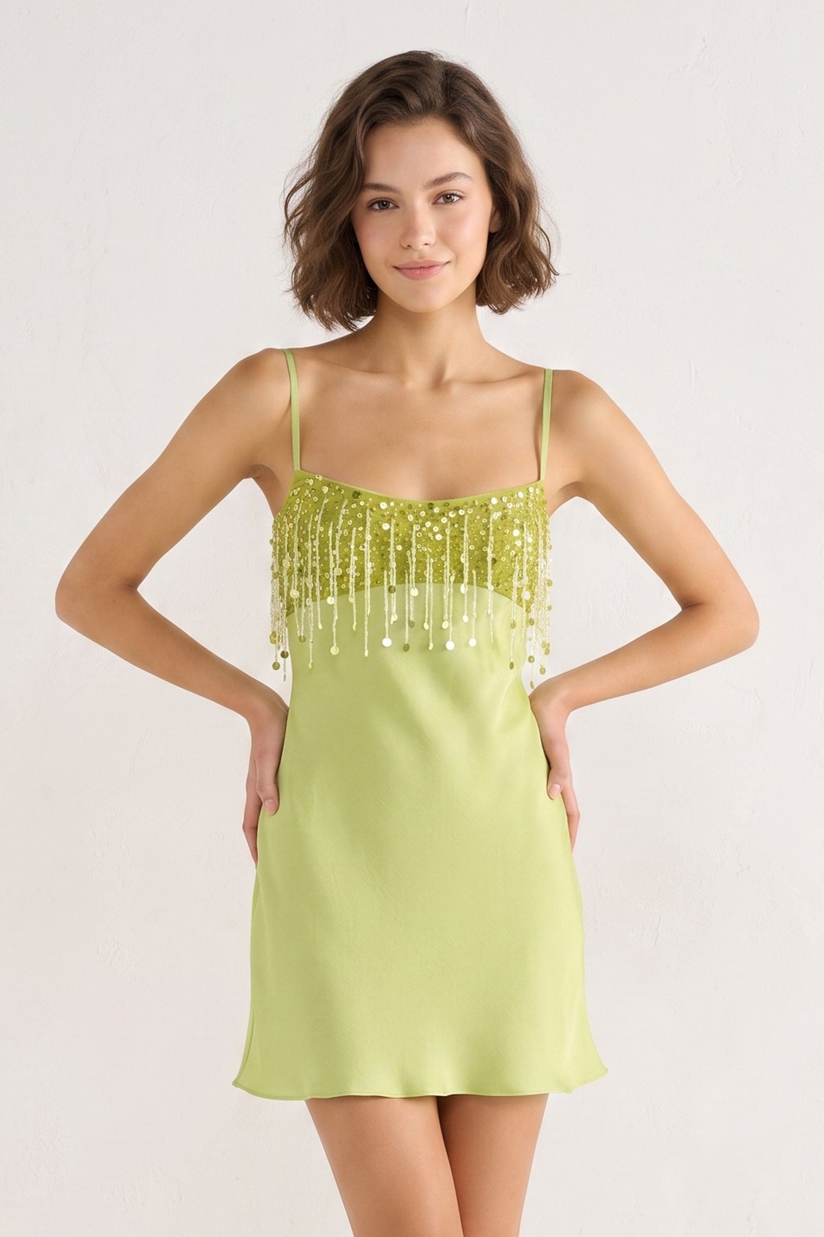 Lilibeth Lime Green side view homecoming dress