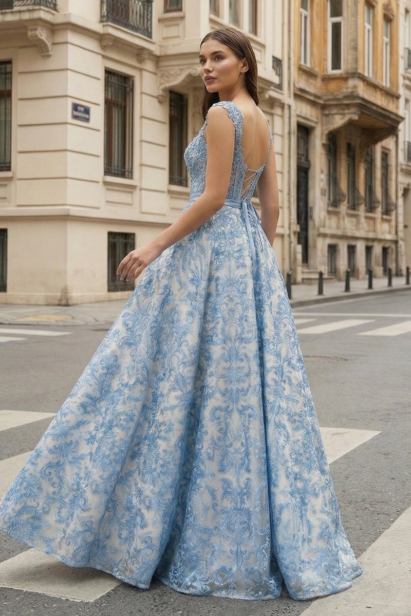 Gisella Rowan Royal Blue back view prom dress