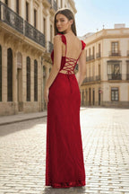 Valentina burgundy back view prom dress