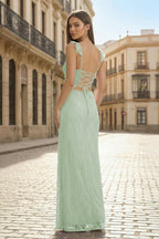 Tabitha Vale Sage Green back view prom dress