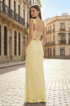 Tabitha Vale Yellow back view prom dress