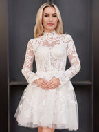 Diamond White Lace A-Line Wedding Dress with Floor Length