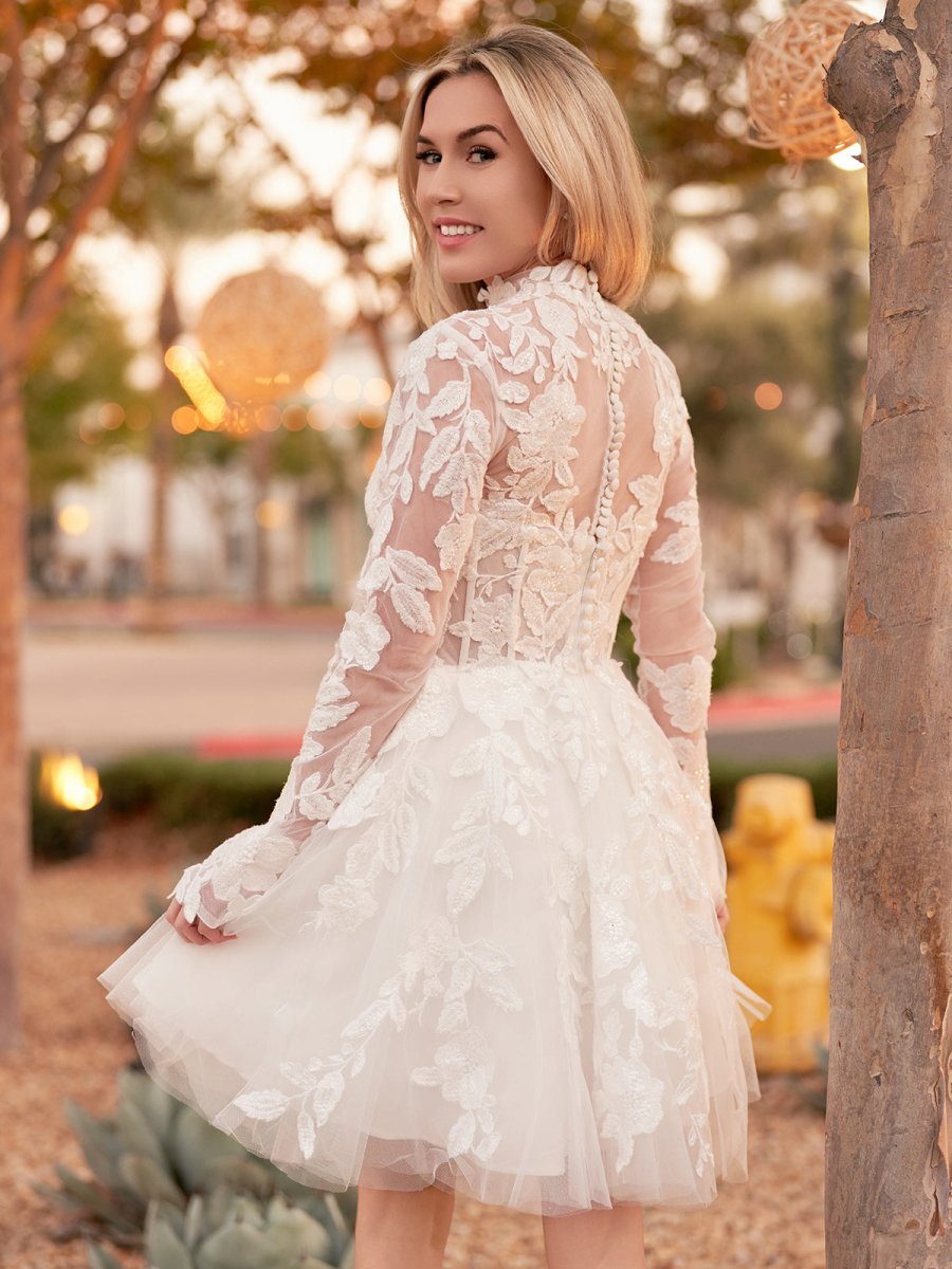 Diamond White Lace A-Line Wedding Dress with Floor Length