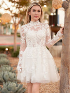 Diamond White Lace A-Line Wedding Dress with Floor Length