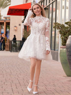 Diamond White Lace A-Line Wedding Dress with Floor Length
