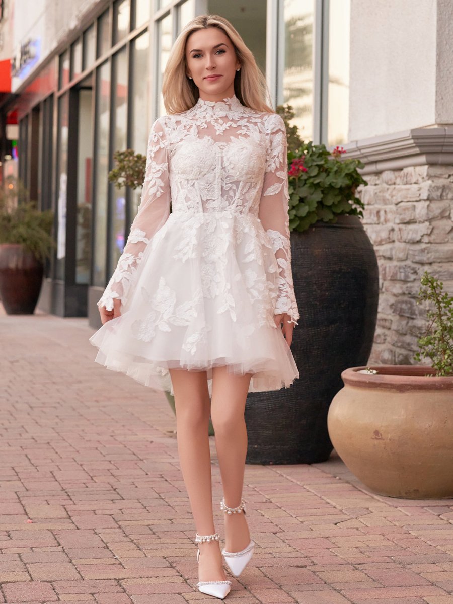Diamond White Lace A-Line Wedding Dress with Floor Length