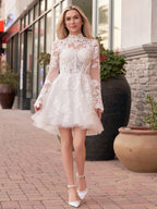 Diamond White Lace A-Line Wedding Dress with Floor Length