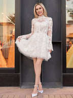 Diamond White Lace A-Line Wedding Dress with Floor Length
