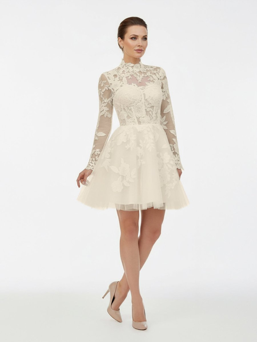 Diamond White Lace A-Line Wedding Dress with Floor Length