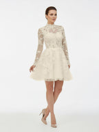 Diamond White Lace A-Line Wedding Dress with Floor Length