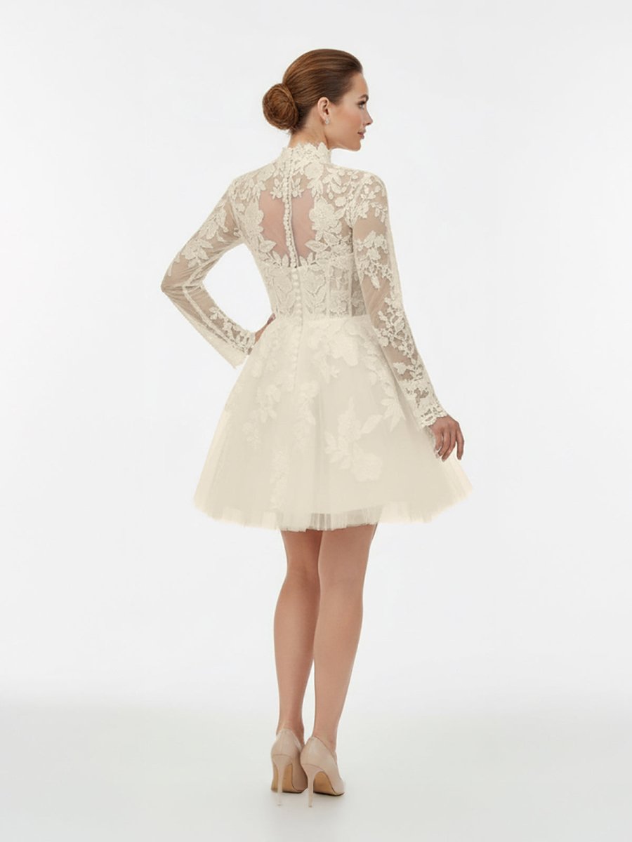 Diamond White Lace A-Line Wedding Dress with Floor Length