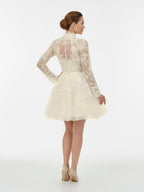 Diamond White Lace A-Line Wedding Dress with Floor Length
