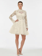 Diamond White Lace A-Line Wedding Dress with Floor Length