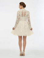 Diamond White Lace A-Line Wedding Dress with Floor Length