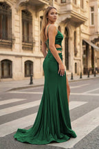 Cute Mermaid Spaghetti Straps Royal Blue Satin Long Formal Prom Gown