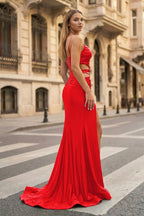 Cute Mermaid Spaghetti Straps Royal Blue Satin Long Formal Prom Gown