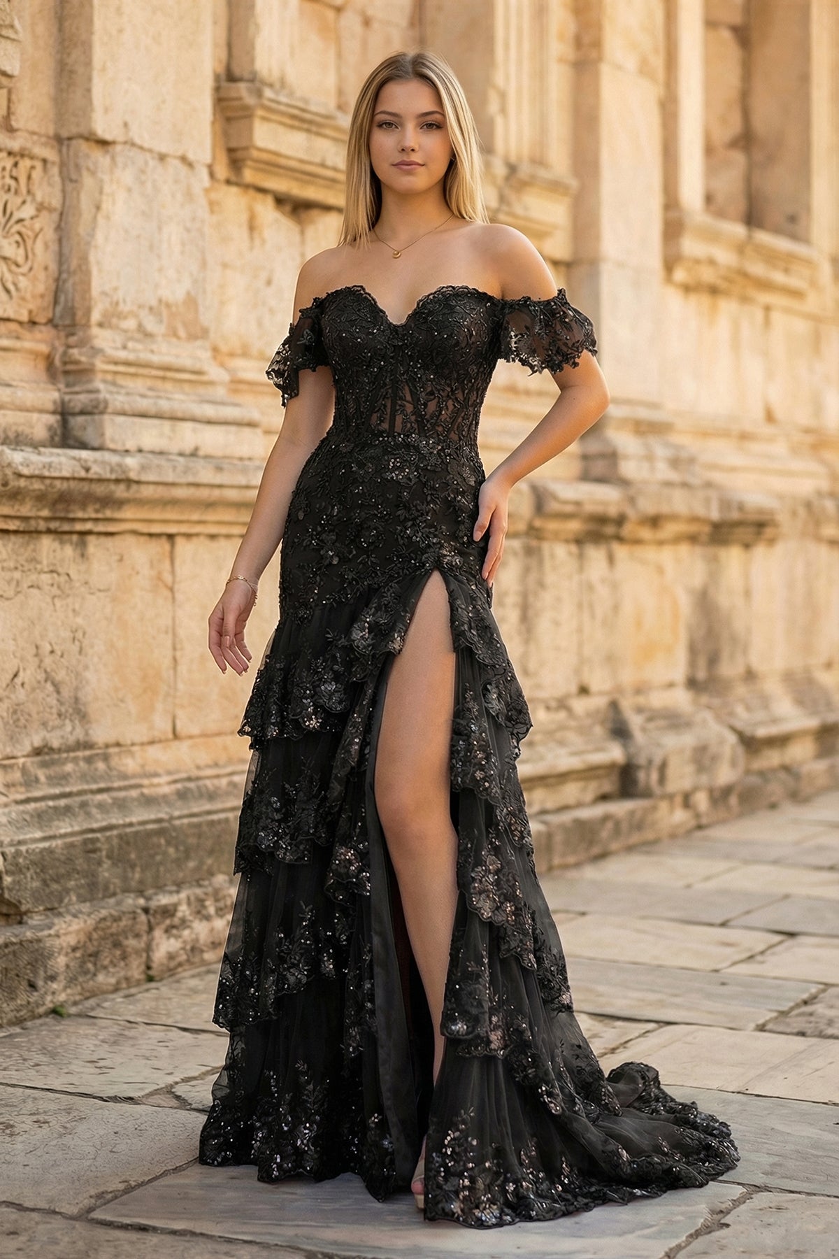 Petronella black front view prom dress