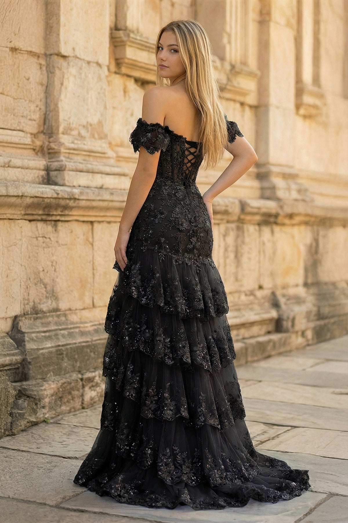 Petronella black back view prom dress