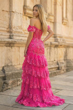 Petronella fuchsia back view prom dress