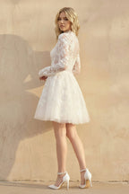 Diamond White Lace A-Line Wedding Dress with Floor Length