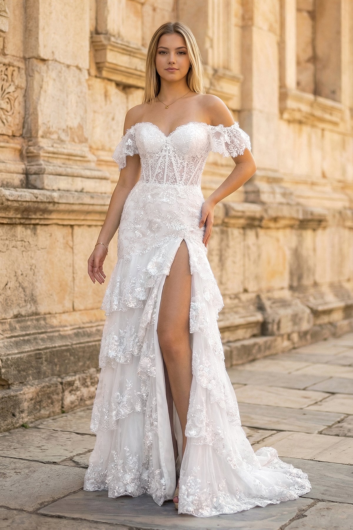 Petronella white front view prom dress